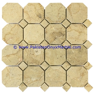 Pakistan Sahara Beige Marble Mosaic Tiles Basket Weave