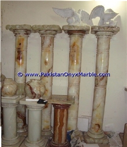 Pakistan White Onyx Columns Handcarved Pillars Carved Top