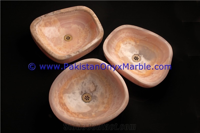 Pink Onyx Oval Shaped Sinks Basins Collection