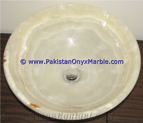 Pure White Onyx Round Bowl Sinks Basins