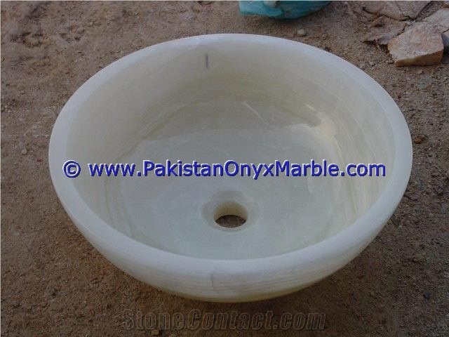 Pure White Onyx Round Bowl Sinks Basins