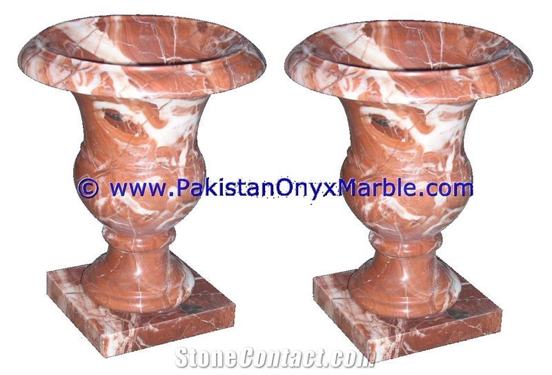 Red Zebra Marble Planters Handcarved Decorated
