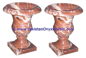 Red Zebra Marble Planters Handcarved Decorated