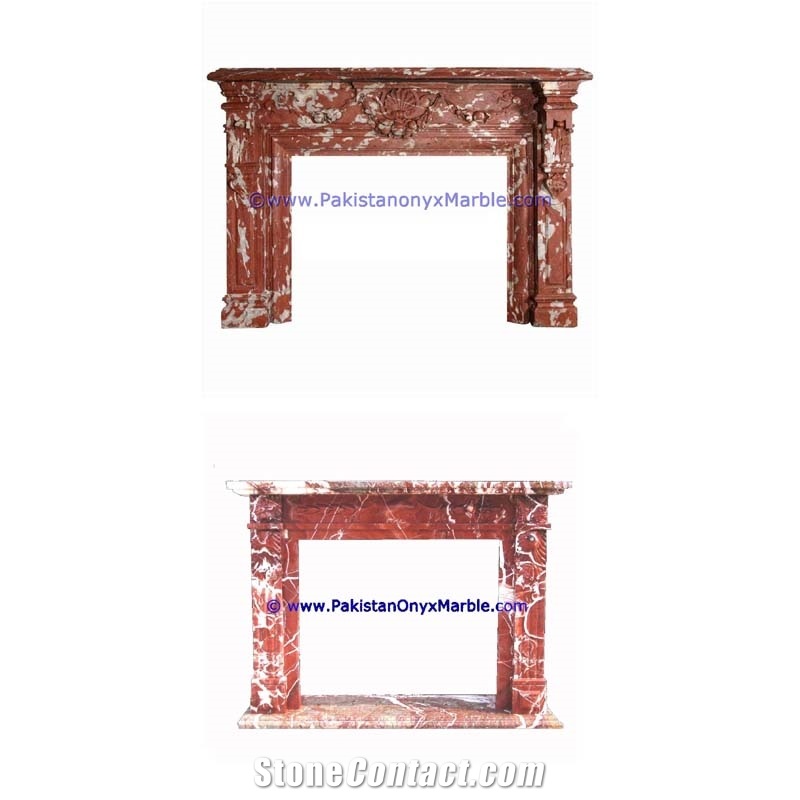 Roso Delicato Marble Fireplaces Red Marble Handcarved Modern Style