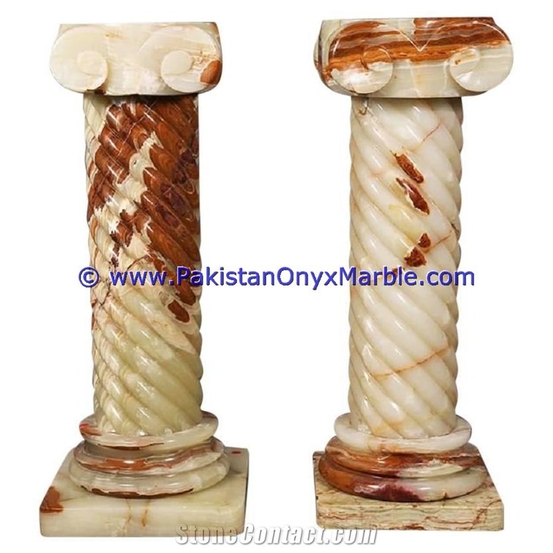 White Onyx Pedestals Hand Carved Pillars