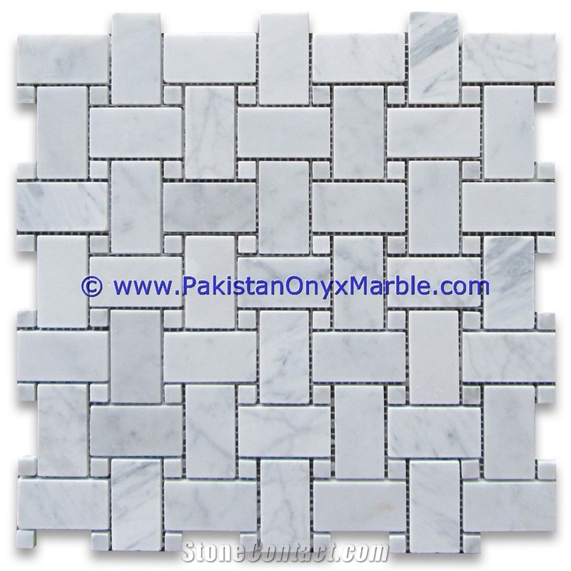 Ziarat White Marble Basketweave Mosaic Tiles