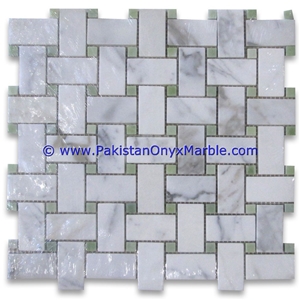 Ziarat White Marble Basketweave Mosaic Tiles