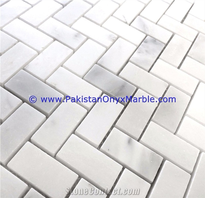 Ziarat White Marble Mosaic Tiles Ziarat White Herringbone