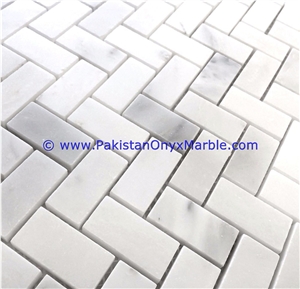 Ziarat White Marble Mosaic Tiles Ziarat White Herringbone