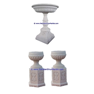 Ziarat White Marble Planters Handcarved Decorated