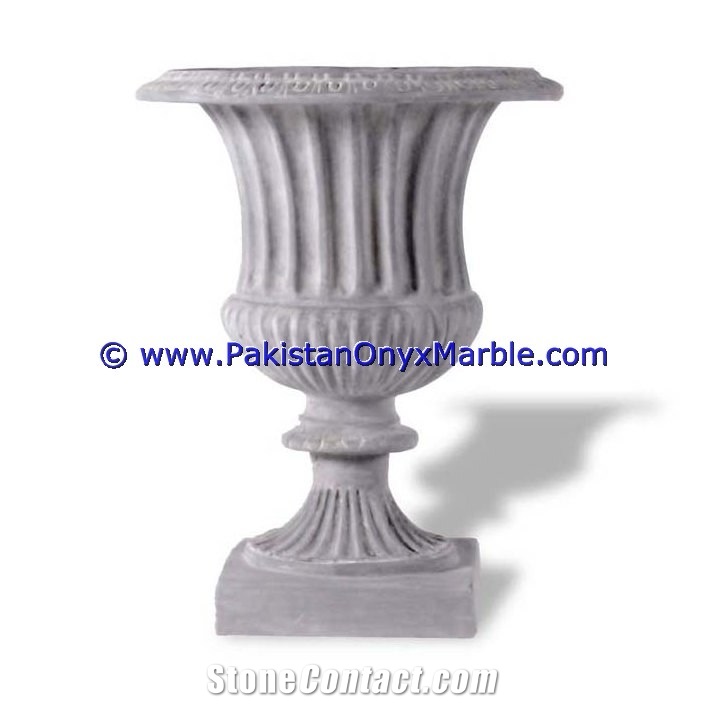 Ziarat White Marble Planters Handcarved Decorated