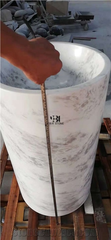Carrara White/Oval Polished Marble Wash Basin