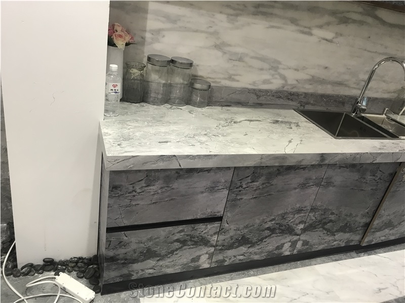 Silver Statuario Armani Marble Kitchen Countertops