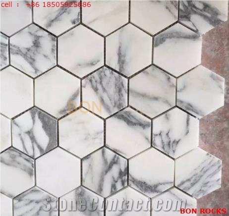 Hexagon Mosaic White Marble Tile