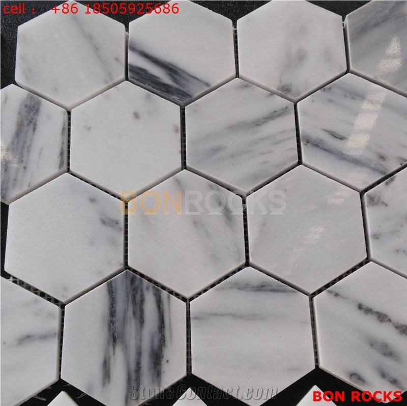 Hexagon Mosaic White Marble Tile