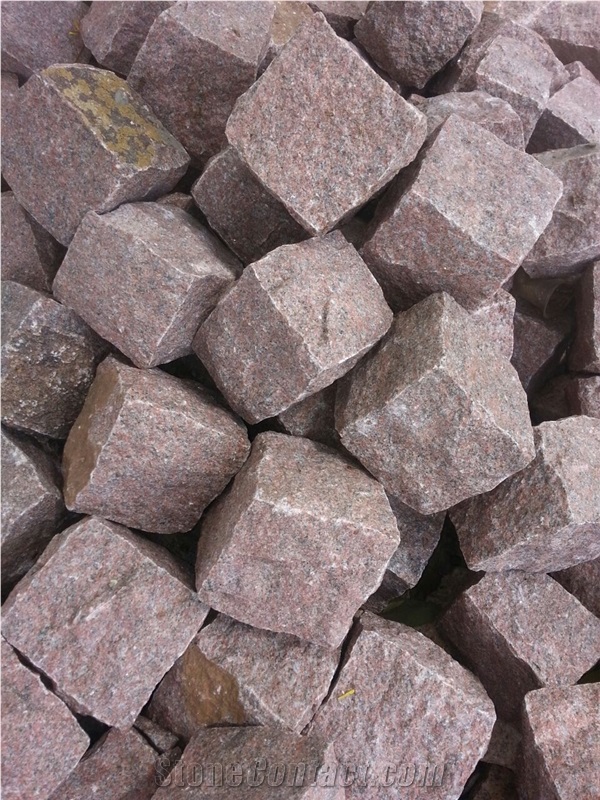 Manga Red Granite Cobbles, Red Granite Cube Stones