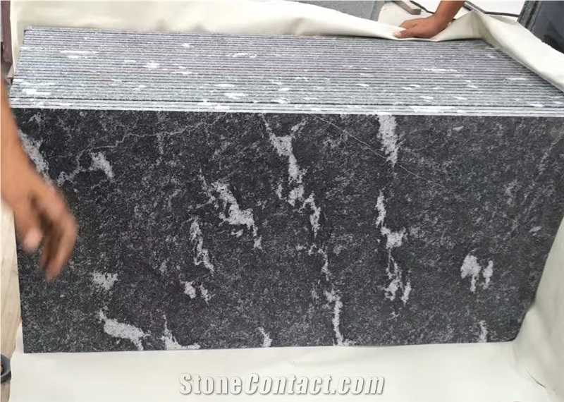 Cloud Black Granite with White Veins Slabs Tiles
