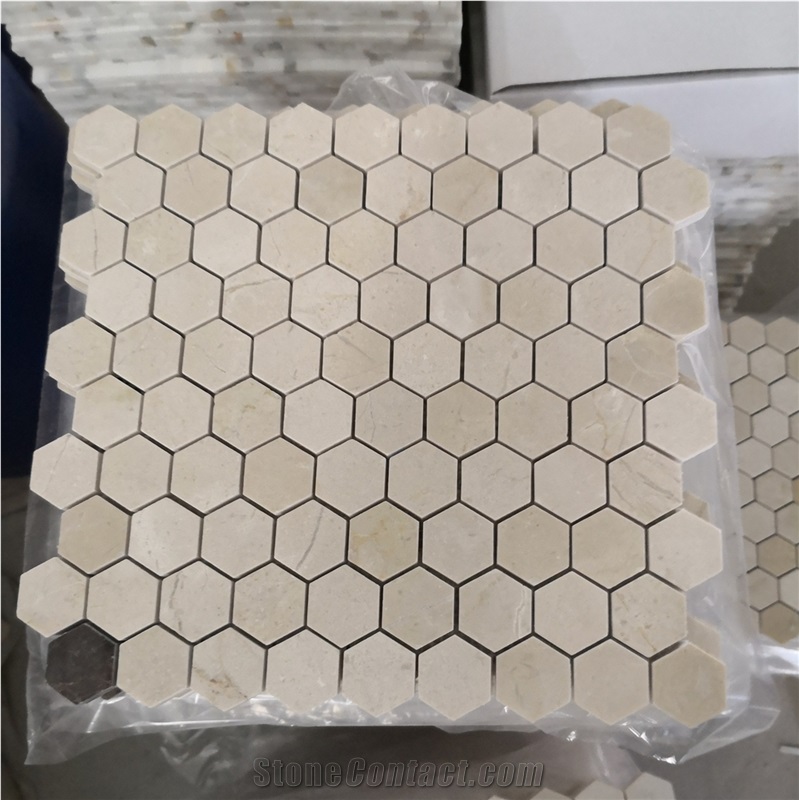 Polished Cream Marfil Marble Bathroom Mosaic Tiles