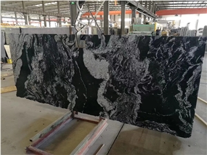 River Black Granite with White Veins Slabs Tiles