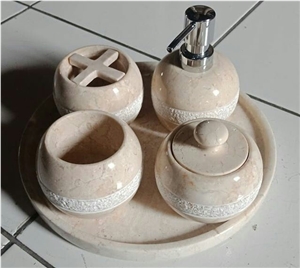 Cream and Grey Marble Bath Accessories, Dispenser