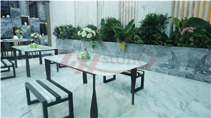 Oval Shape Grey Fleury Marble Table Top