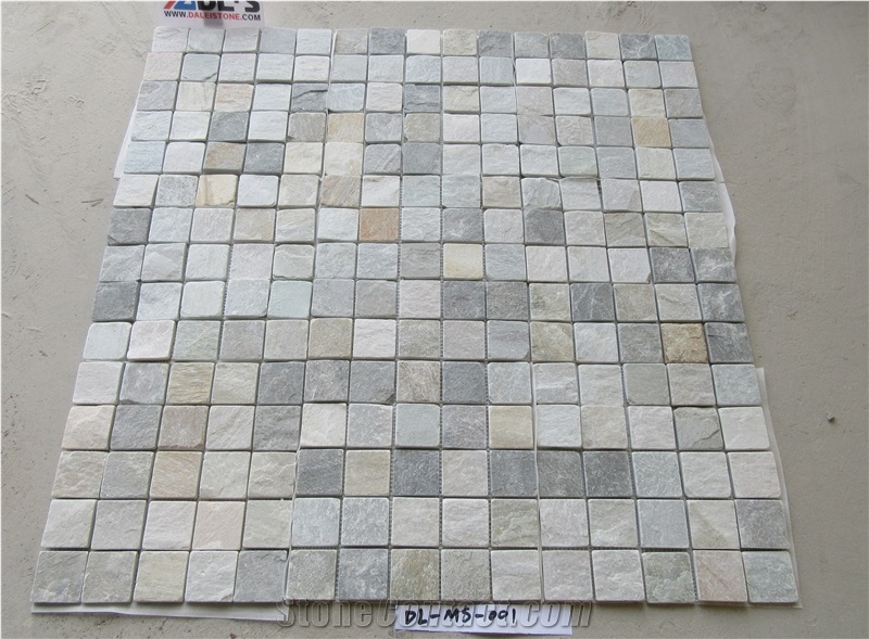 China Natural Yellow Slate Mosaic Wall Floor Tiles