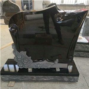 Black Scroll and Carved Roses Headstones Monuments