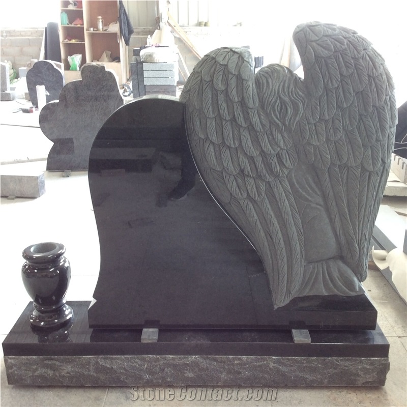 New China Black Granite Angel Headstones