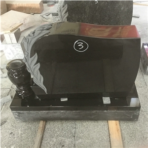 Traditional Black Granite Carved Lily Headstones