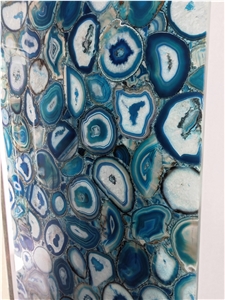 Blue Agate Semiprecious Stone Composited with Glass Translucent