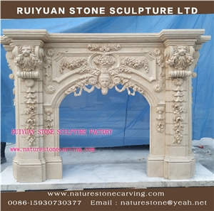 Beige Limestone Fireplace Mantel Sculpture Mantel