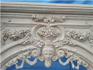 Beige Limestone Fireplace Mantel Sculpture Mantel
