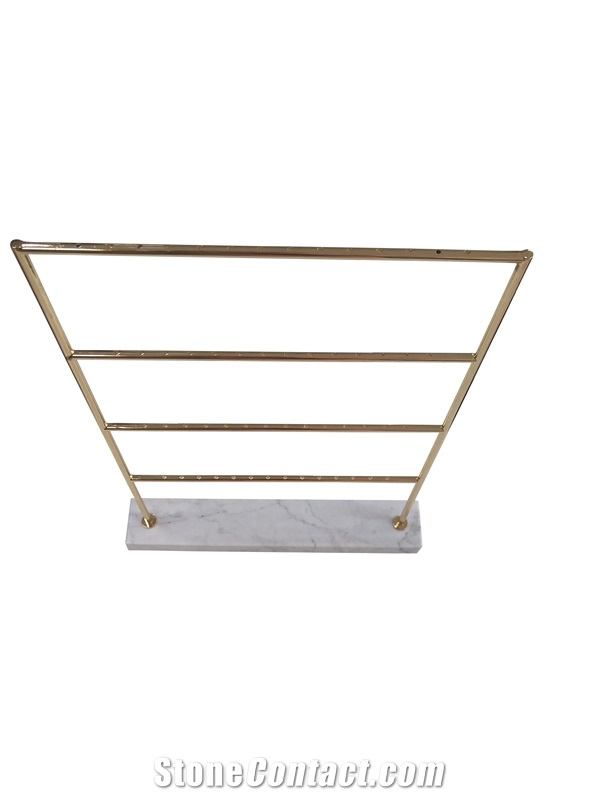 Brass Jewelry Holder with White Marble Stand
