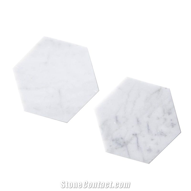Coffee Drink Hot Hexagon White Marble Coaster