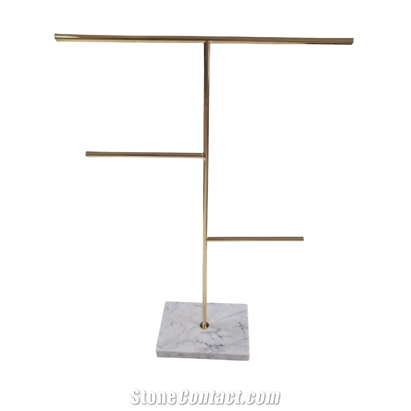 Gold Color Metal Jewelry Shelf with Carrara Marble