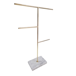 Gold Metal Jewelry Display Rack with Marble Base