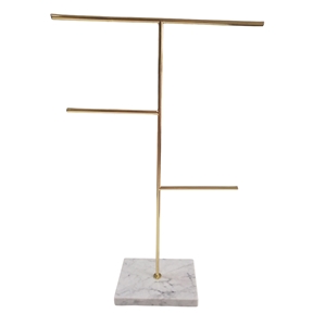 Gold Metal Jewelry Display Rack with Marble Base