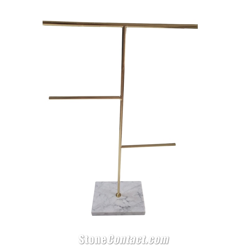 Gold Metal Jewelry Display Rack with White Marble
