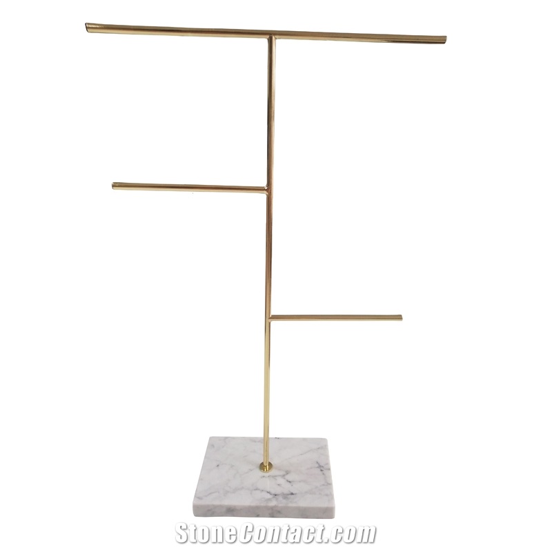 Gold Metal Jewelry Display Rack with White Marble