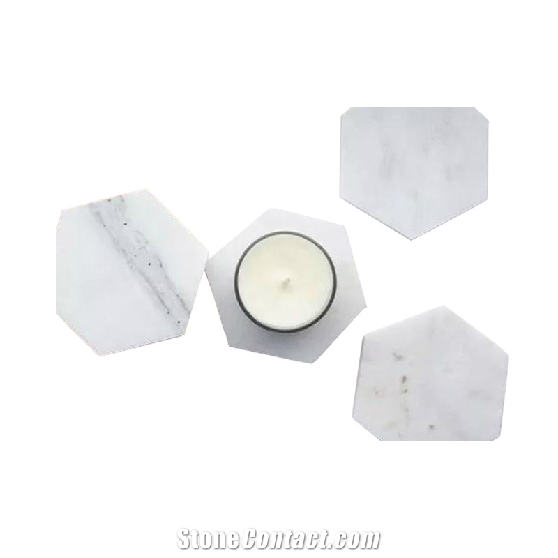 Natural Marble Stone Hexagon White Coasters from China 
