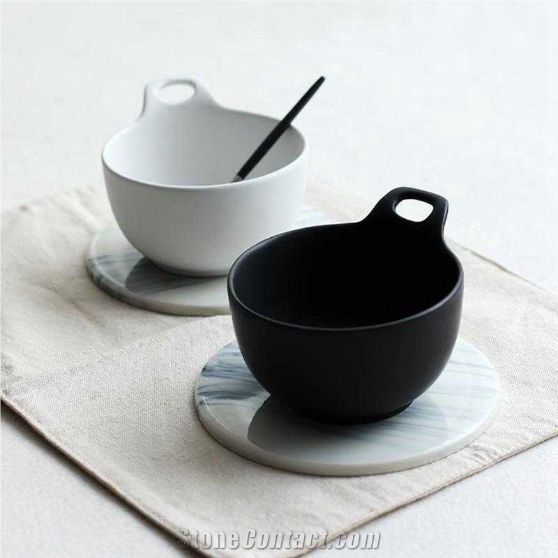 Round Shape Tea or Cup White Marble Coaster