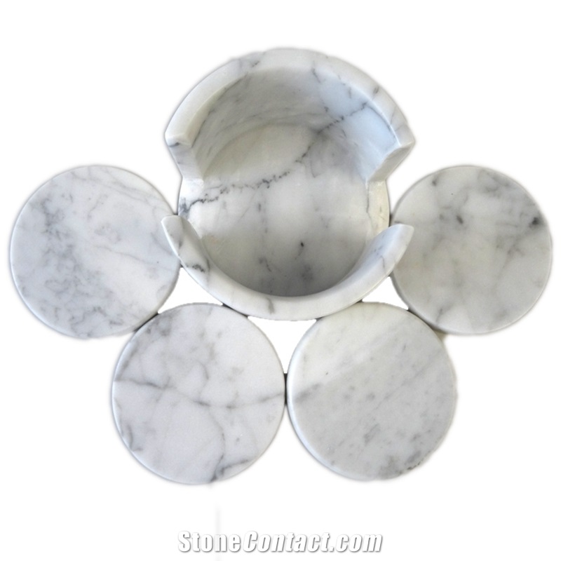 Round Shape White Carrara Marble Tea Cup Coaster