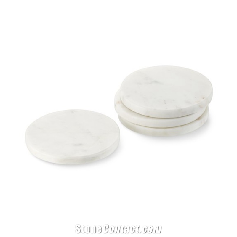 White Carrara Marble Round Coasters