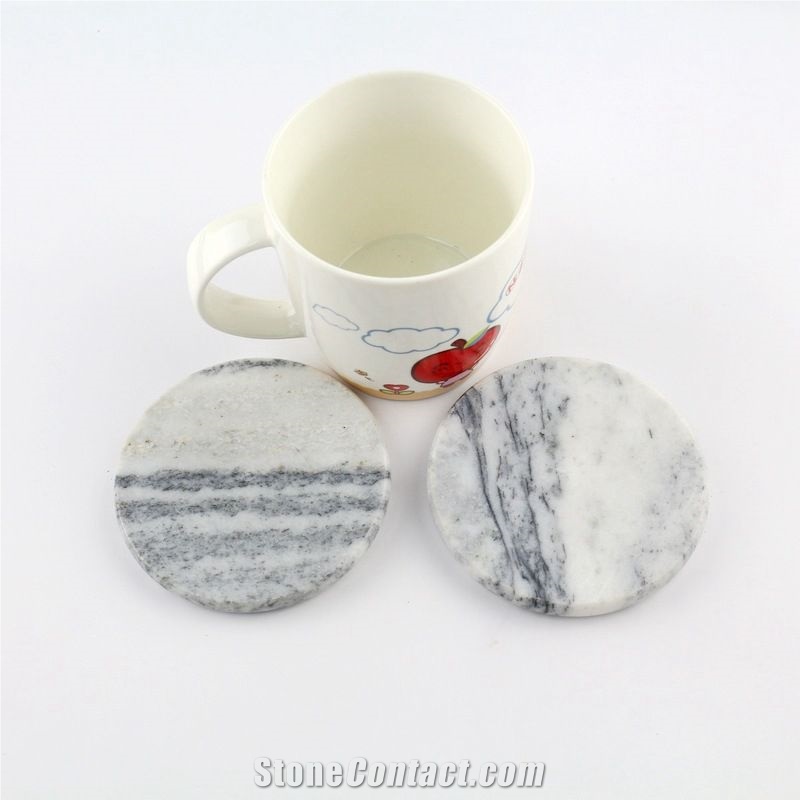 White Carrara Marble Stone Round Coasters Cup Mats