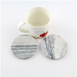 White Carrara Marble Stone Round Coasters Cup Mats