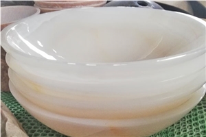 Iran White Onyx Round Vessel Basin for Bath Sinks