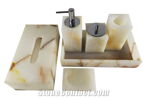 White Onyx 5-Pcs Bathroom Accessories Sets Tissue