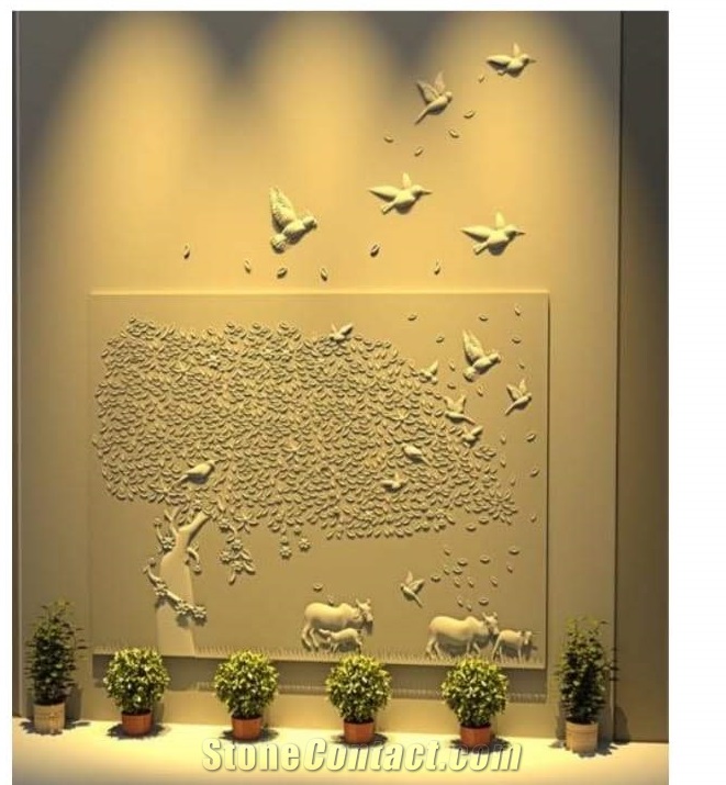 Mint White Sandstone Cnc Wall Relief