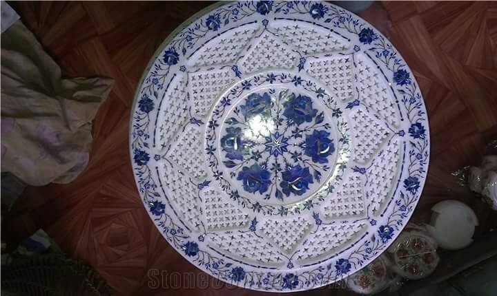 Table Top Inlayed Makrana Marble