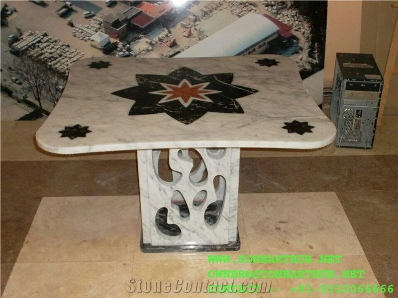 Table Top Inlayed Makrana White Marble